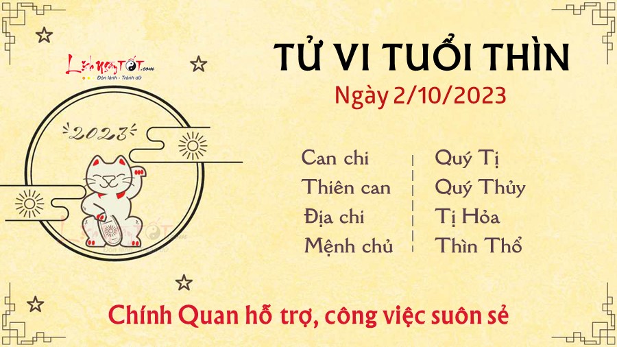 Tu vi hang ngay 2/10/2023 cua 12 con giap - Thin